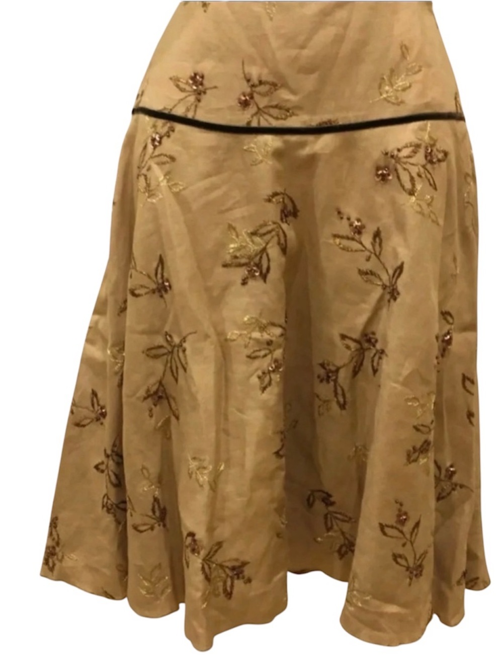 Nine West Beige Brown Linen Skirt Size 2 Floral Print Embellished